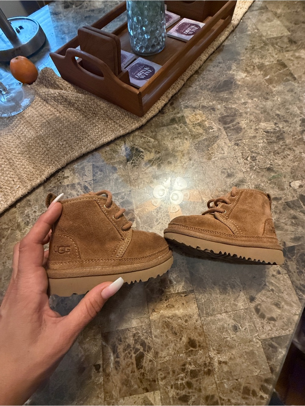 UGG Kids Chestnut Suede Lace-Up Booties